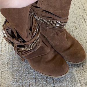 Naughty Monkey tan suede ankle booties